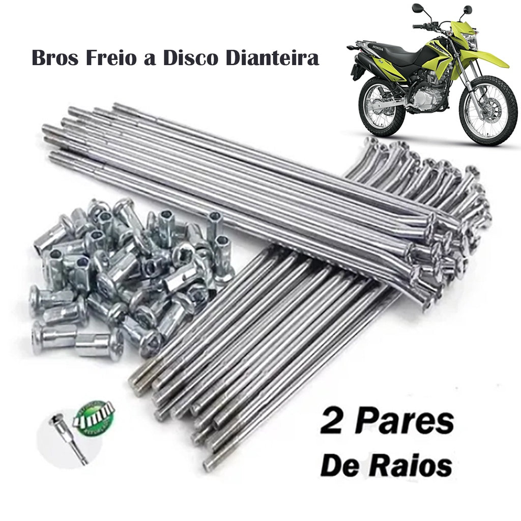 Jogo Raios Roda Dianteira + Traseira Bros 150 Bros 125 Até 2003 Até 2014 Cromados