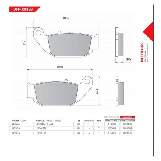 Pastilha Freio Traseira Bros 160 Twister 250 Dfp20888