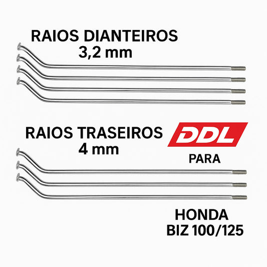 Jogo Raios Roda Dianteira + Traseira Biz 100 Biz 125 DDL Cromados