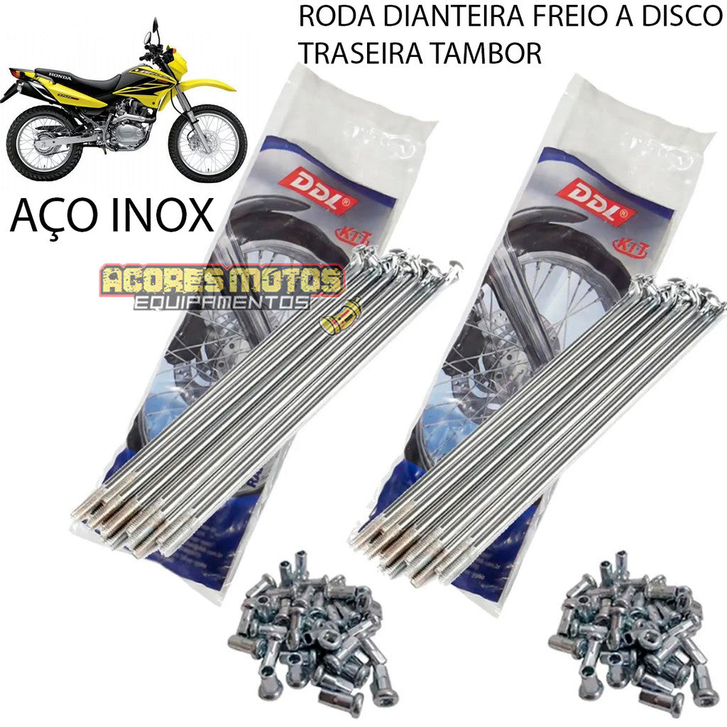 Jogo Raios Roda Dianteira + Traseira Bros 150 Bros 125 2005 Até 2014 Aço Inox