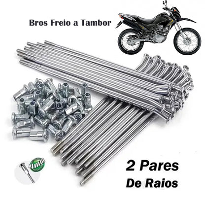 Jogo Raios Roda Dianteira + Traseira Bros 150 Bros 125 Até 2003 Até 2014 Cromados