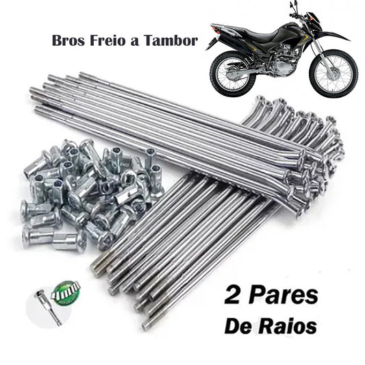 Jogo Raios Roda Dianteira + Traseira Bros 150 Bros 125 Até 2003 Até 2014 Cromados