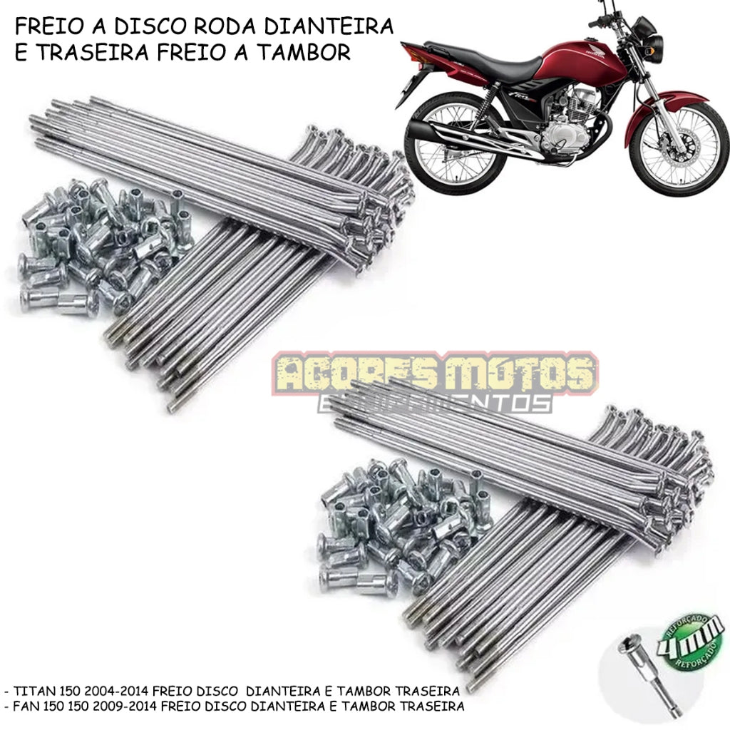 Jogo Raios Roda Dianteira + Traseira Titan Fan 125 150 Start 160 Freio Tambor Cromado 4mm