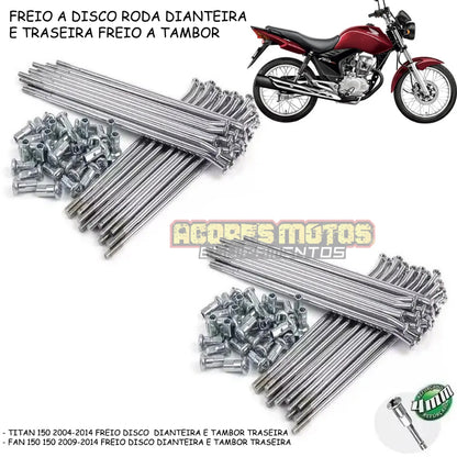 Jogo Raios Roda Dianteira + Traseira Titan Fan 125 150 Start 160 Freio Tambor Cromado 4mm