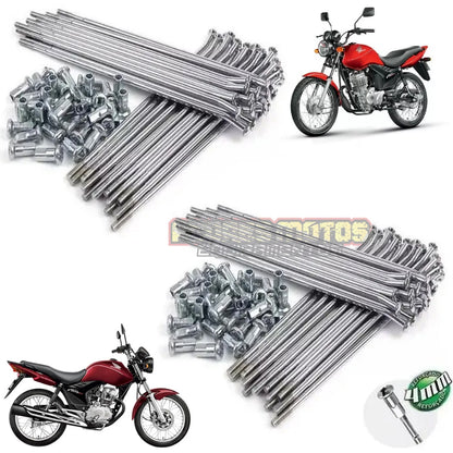 Jogo Raios Roda Dianteira + Traseira Titan Fan 125 150 Start 160 Freio Tambor Cromado 4mm