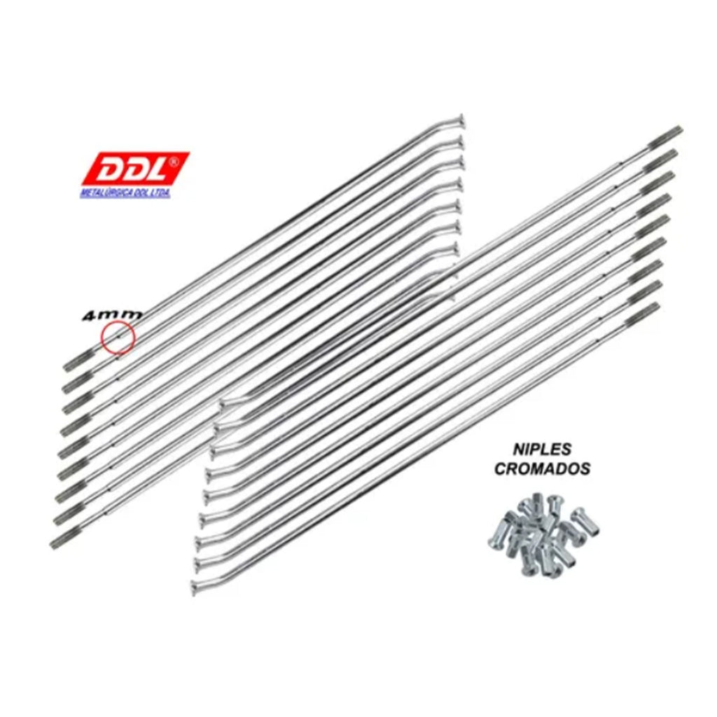 Jogo Raios Dianteiro DDL 4mm Cromado Titan 125 Titan 150 Titan 160 Fan 125 Fan 150 Fan 160 Freio a Disco