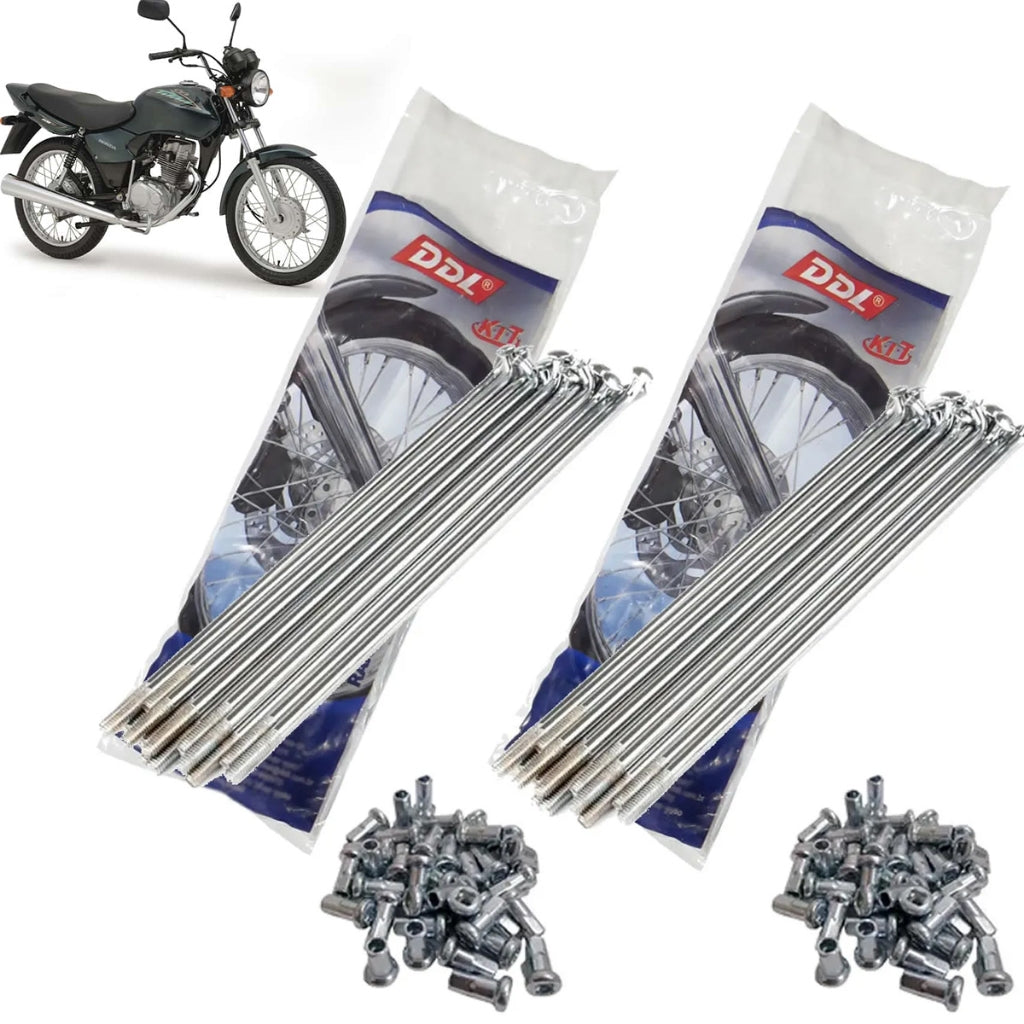 Jogo Raios DDL Roda Dianteira + Traseira Titan 125 Titan 150 Titan 160 Fan Start 160 Ddl 4mm Cromado Tambor / Disco