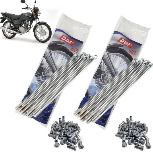 Jogo Raios DDL Roda Dianteira + Traseira Titan 125 Titan 150 Titan 160 Fan Start 160 Ddl 4mm Cromado Tambor / Disco