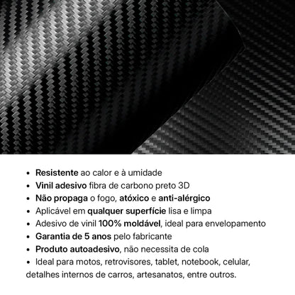 Adesivo Envelopamento Automotivo Fibra de Carbono Preto 3D