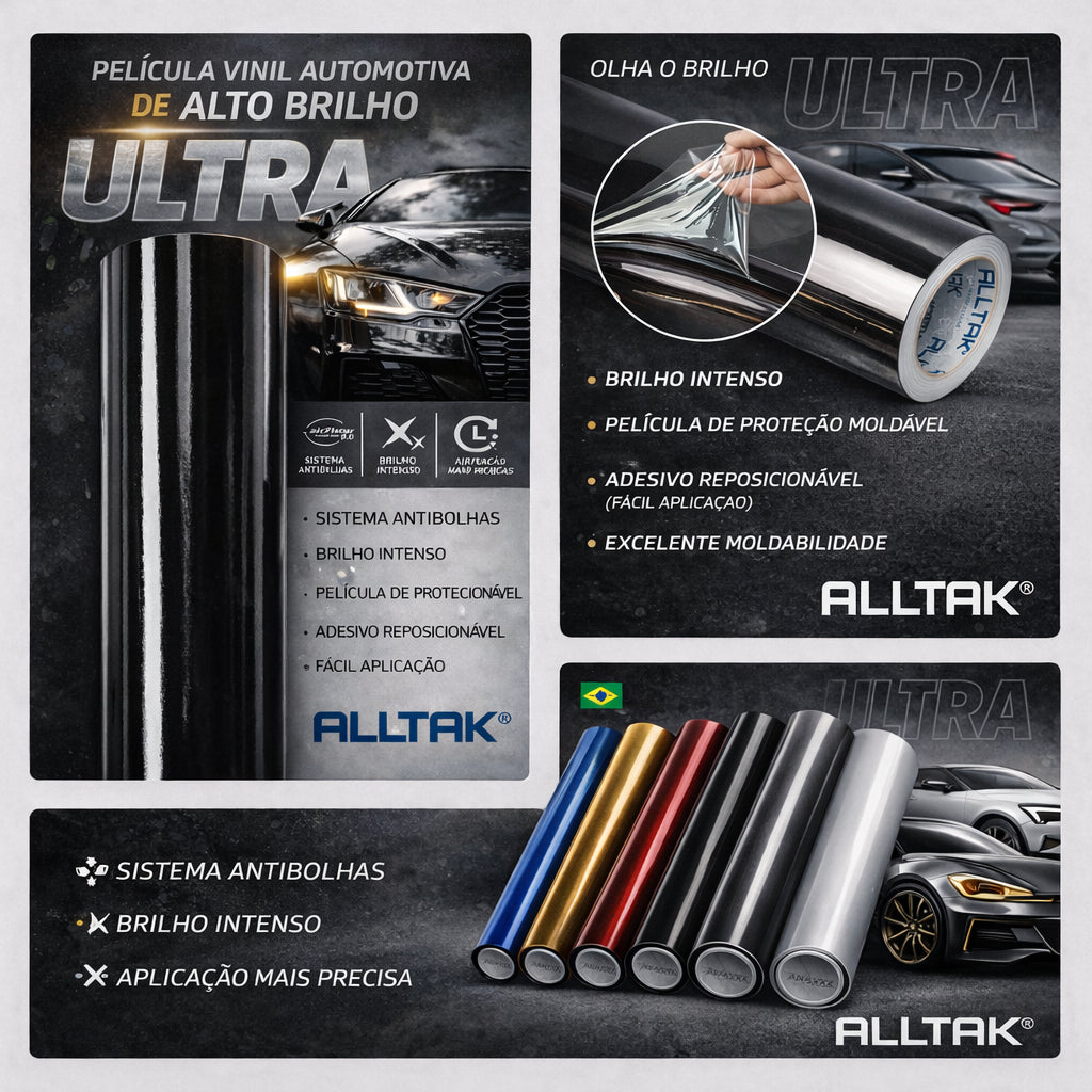Adesivo Envelopamento Automotivo Alltak Ultra Black Piano - Preto, Branco, Vermelho Malbec, Cinza Grafite