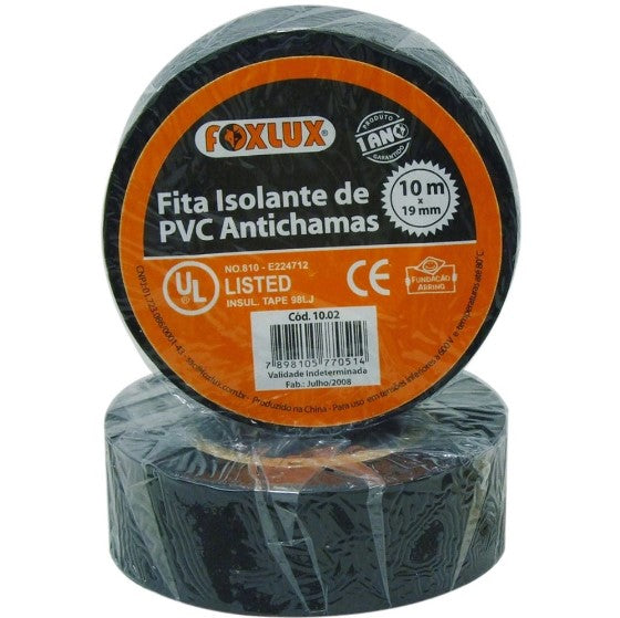 Fita Isolante Foxlux Preta 10m x 19m Anti Chamas A Pronta Entrega