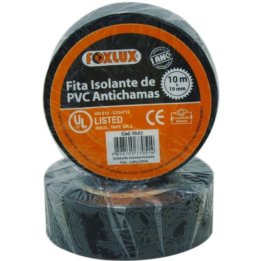 Fita Isolante Foxlux Preta 10m x 19m Anti Chamas A Pronta Entrega