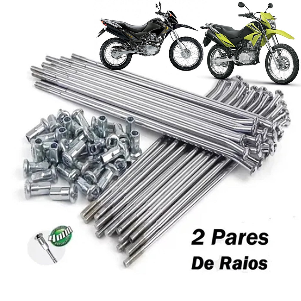 Jogo Raios Roda Dianteira + Traseira Bros 150 Bros 125 Até 2003 Até 2014 Cromados