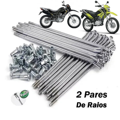 Jogo Raios Roda Dianteira + Traseira Bros 150 Bros 125 Até 2003 Até 2014 Cromados