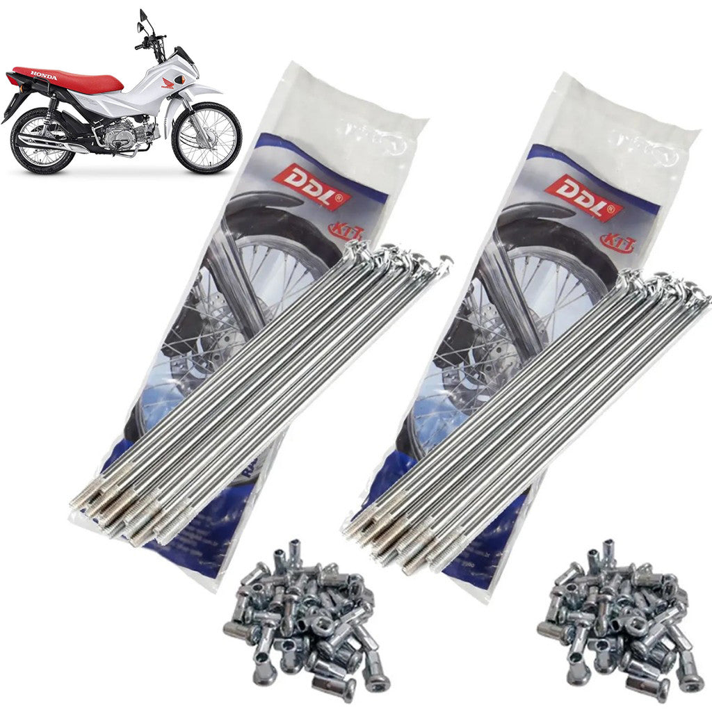 Jogo Raios Roda Dianteira + Traseira Pop 100 Pop 110 DDL 4MM Cromados