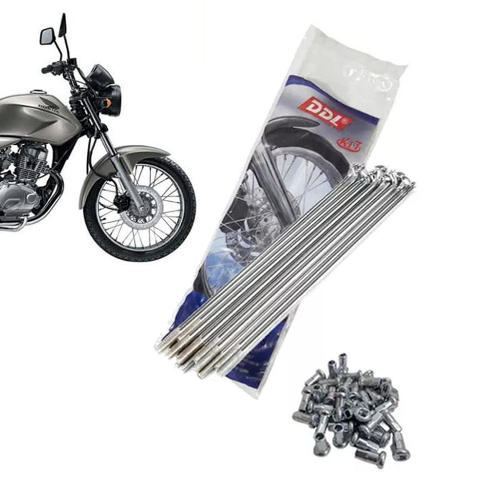 Jogo Raios Dianteiro DDL 3,2mm Cromado Titan 125 Titan 150 Titan 160 Fan 125 Fan 150 Fan 160 Freio a Disco