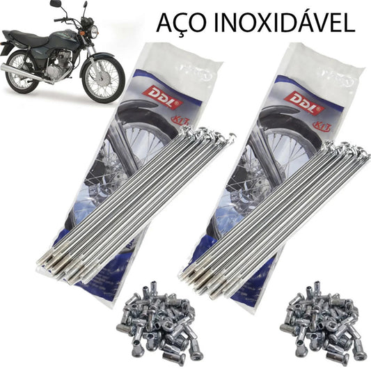 Jogo Raios DDL Inox Dianteiro + Traseira Titan 125 Titan 150 Titan 160 Fan Start 160 Ddl 4mm Tambor/ Disco