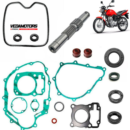 Eixo + Jogo Juntas + Retentores Completo Motor Fan 125 2009 Ate 2018 Vedamotors