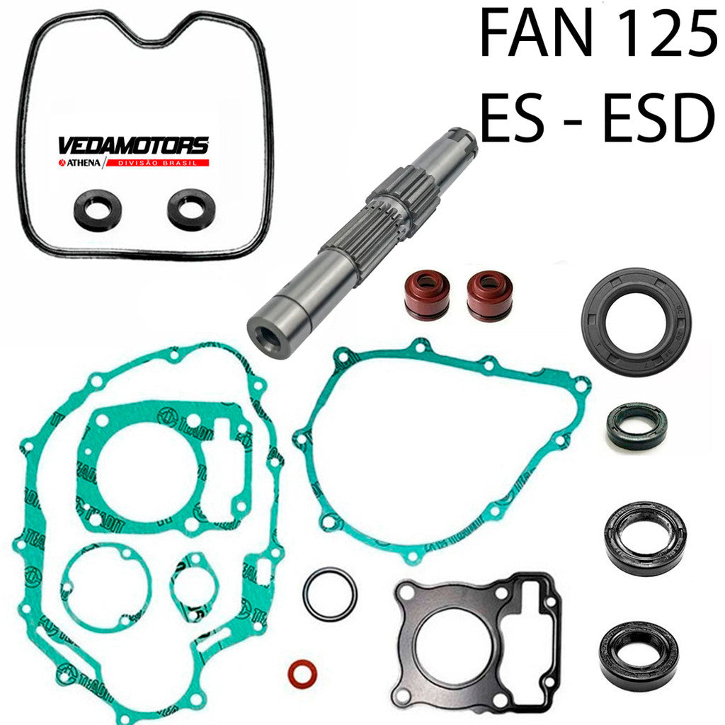Eixo + Jogo Juntas + Retentores Completo Motor Fan 125 2009 Ate 2018 Vedamotors