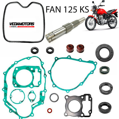 Eixo + Jogo Juntas + Retentores Completo Motor Fan 125 2009 Ate 2018 Vedamotors