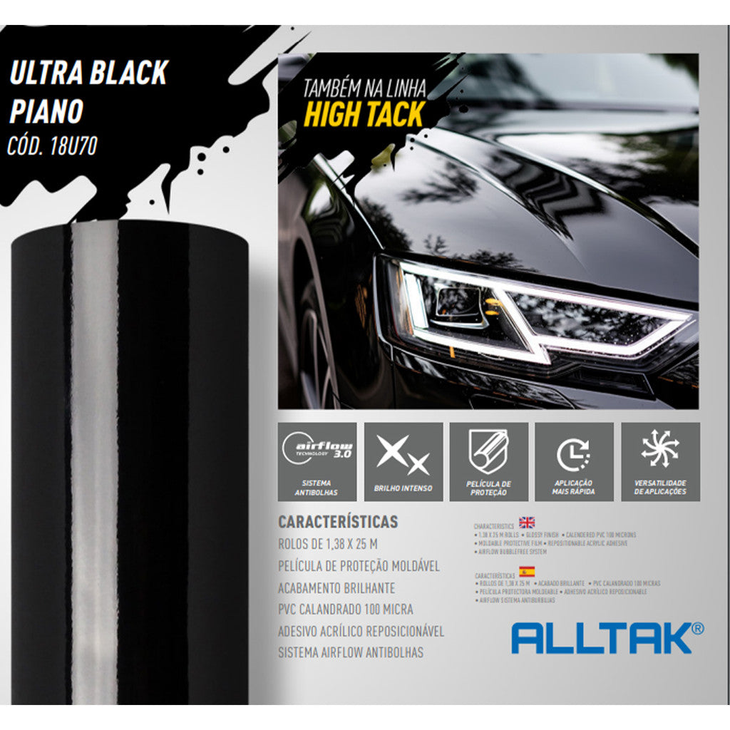 Adesivo Automotivo Alltak 120x200cm Para Capo e Teto Black Piano Preto Fosco Cinza Branco Grafite