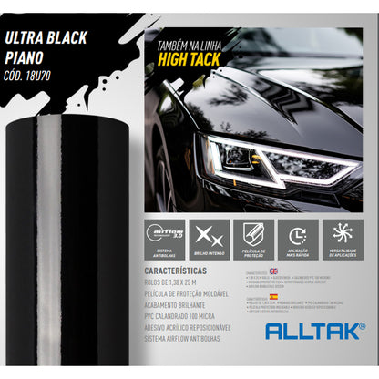 Adesivo Automotivo Alltak 120x200cm Para Capo e Teto Black Piano Preto Fosco Cinza Branco Grafite
