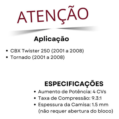 Kit Cilindro Tornado 250 Para 293cc Cbx Twister 250 Para 293cc Vedamotors
