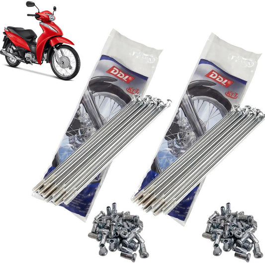 Jogo Raios Roda Dianteira + Traseira  Biz 100 Biz 125 DDL Cromados