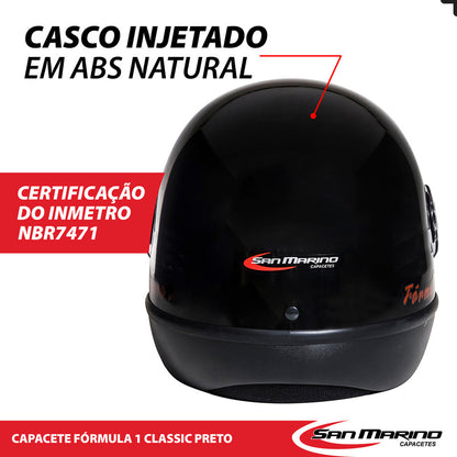 Capacete Moto Integral San Marino Fórmula 1 R Classic Preto Fechado Motociclista