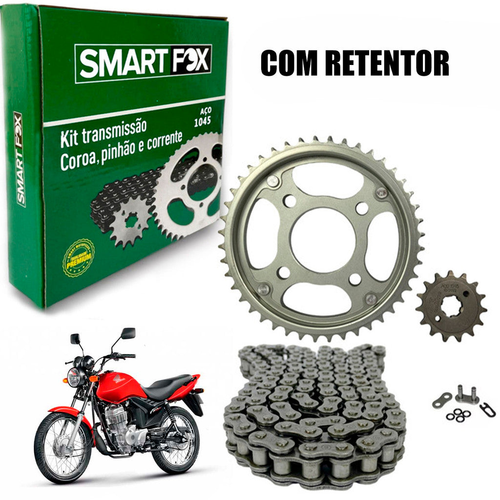 Kit Relação Honda Fan 125 2009 Ate 2013 Aço 1045 Corrente com Retentor