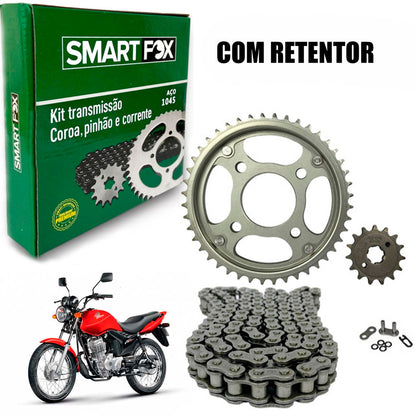 Kit Relação Honda Fan 125 2009 Ate 2013 Aço 1045 Corrente com Retentor