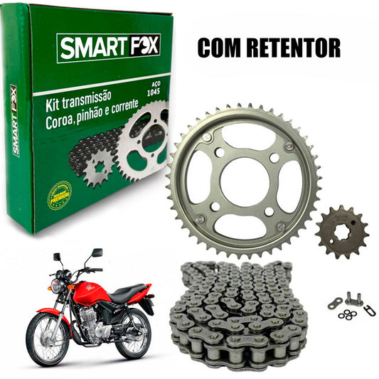 Kit Relação Honda Fan 125 2009 Ate 2013 Aço 1045 Corrente com Retentor