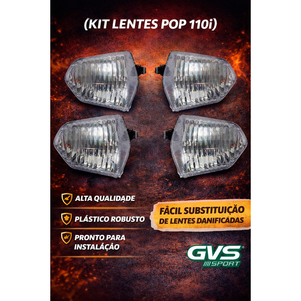 Lente Pisca Seta Honda Pop 110i Kit Com 4 + Lente Lanterna