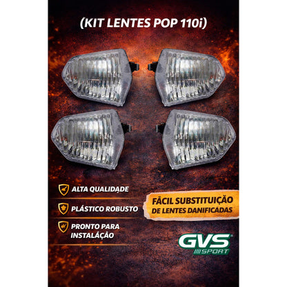 Lente Pisca Seta Honda Pop 110i Kit Com 4 + Lente Lanterna