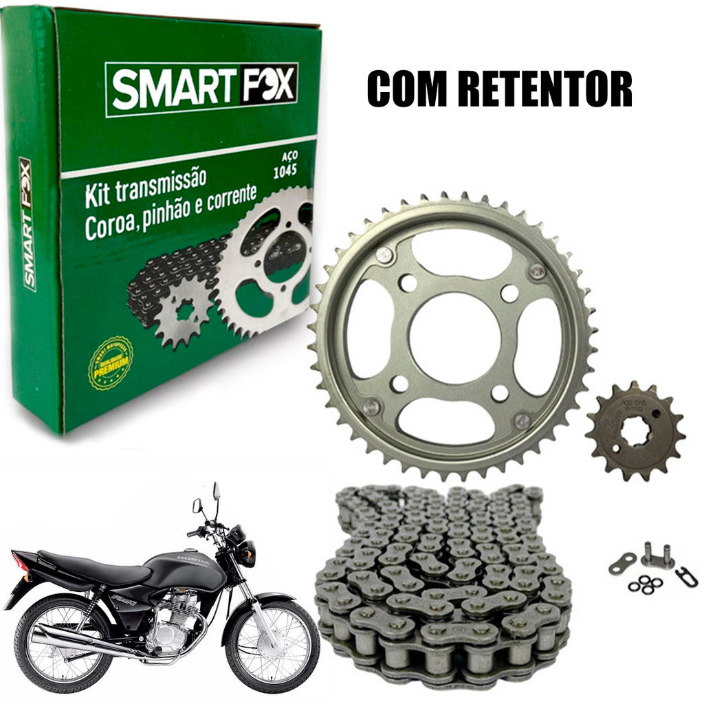 Kit Relação Honda Titan 125 Fan 125 2000 Ate 2008 Corrente com Retentor