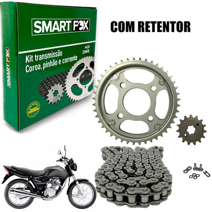 Kit Relação Honda Titan 125 Fan 125 2000 Ate 2008 Corrente com Retentor