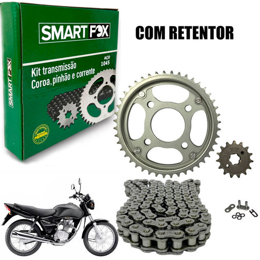 Kit Relação Honda Titan 125 Fan 125 2000 Ate 2008 Corrente com Retentor