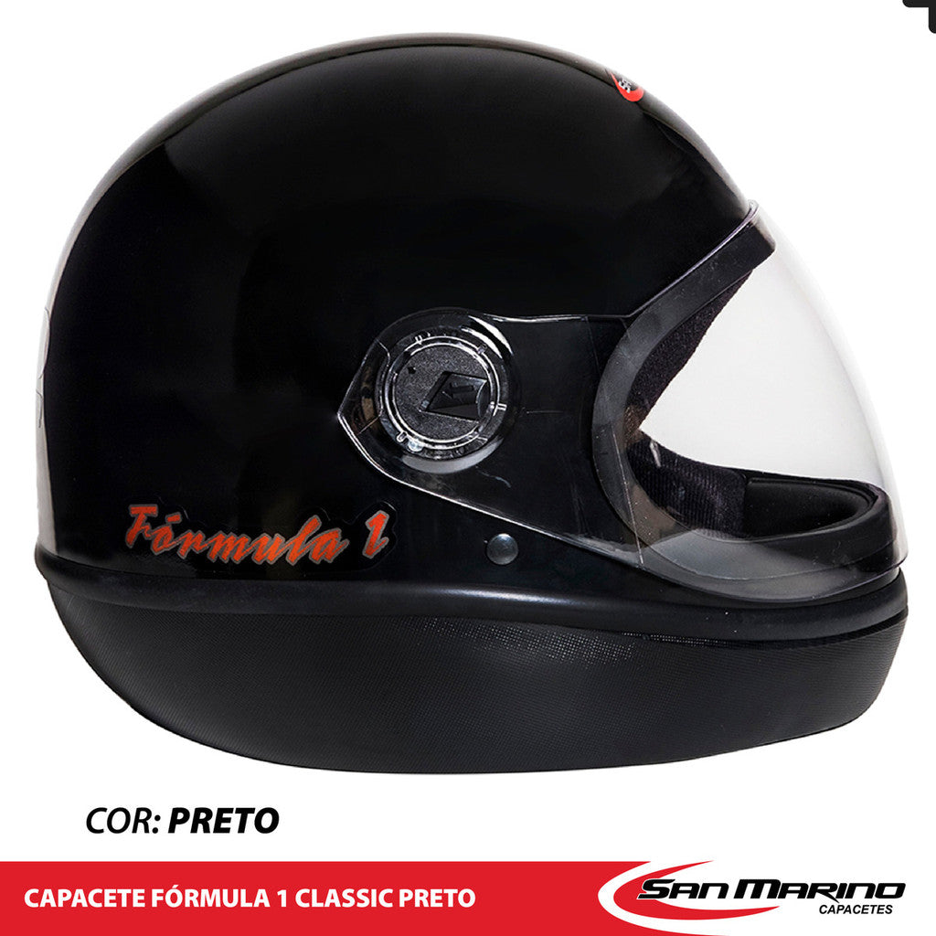 Capacete Moto Integral San Marino Fórmula 1 R Classic Preto Fechado Motociclista